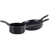 Crealys 546266 Set di 2 padelle da 24/28 cm e 1 casseruola da 18 cm - Batteria da cucina in alluminio nero compatibile con induzione antiaderente, senza PFOA - manico in bachelite nera