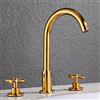 ZPSPZ Rubinetti Lavabo Bagno 3 Fori, Miscelatore Lavabo Bagno Sdoppiato Doppio Manico Ottone Rubinetti Bagno Tre Fori-Oro