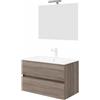 HDcasa Mobile bagno rovere 2 cassettoni da 80 cm con lavabo e specchio con lampada led