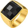 GoldChic Misura 22 Ossidiana 15MM Anello Uomo Oro Pietra Alta Trasparenza Intarsio 3D Tagliato a Diamante Anello Acciaio