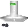 COMFEE' Cappa aspirante da 60 cm, classe A++, in acciaio inox, con LED e sistema di ricircolo e canalizzazione, da parete, 600 mm, con filtri a carbone