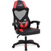 AMS GAMING Sedia Gaming 02-RED, Rete Traspirante, Schienale Reclinabile 135°, Cuscino Lombare, Nero e Rosso