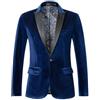 Duohropke Blazer da uomo in velluto, slim fit, per matrimonio, smoking festivo, giacca a bottone, business, formale, alla moda, British Blazer, Blu, S