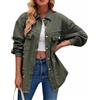 WSLCN Giacca casual in denim da donna con scollo a bottoni, a maniche lunghe, in denim oversize, giacca mezza stagione, Verde militare, XL