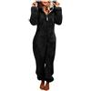 Duohropke Tuta invernale da donna, calda, in pile, tinta unita, con cappuccio, chiusura lampo, 01 nero, L
