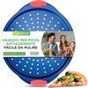 NutriChef Teglia per Pizza Antiaderente da 33 cm, Teglia Forno Rotonda in Acciaio al Carbonio con Fori Perforati con Manici in Silicone Antiscivolo, Lavabile in Lavastoviglie, Blu