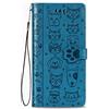 Fertuo Cover iPhone 12 Mini, Custodia Portafoglio a Libro in Pelle Flip Cover con Porta Carte, Chiusura Magnetica [Disegni di Gatto Cane] Case Antiurto per Apple iPhone 12 Mini, Blu