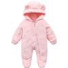 WYTbaby Tuta invernale in pile per neonati, con cappuccio, autunno e inverno, per ragazzi e ragazze, 0-12 mesi, Colore: rosa., 9-12 mesi