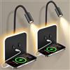 Contraxump Lampada da Parete a LED per Interni, Lampada da Lettura a LED da Comodino con Interruttore, Porta USB, Vassoio, Lampada da Parete orientabile a 360°, Lampada da Lettura da Comodino(B)