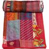 Marusthali Copriletto indiano, copriletto, copriletti e patchwork, in seta, stile sari, stile vintage bohémien, patola, copriletti kantha (rosso, matrimoniale)