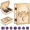 LKKCHER DESIGN Scatola porta dadi in legno, 7 dadi poliedrici viola, Custodia per drago, Accessori per le serate di gioco D&D, Contenitore per giochi da tavolo, Regali per giocatori di fantasy