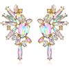 EVER FAITH - Orecchini pendenti da donna con cristalli, stile Art Déco, a forma di marquise, con gocce e cluster, orecchini da sposa con brillanti multicolori, iridescenti, tonalità AB dorata, 2.8 cm