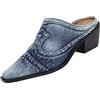 Generic Sandali da donna con tacco grosso, punta chiusa, scarpe in pizzo, sandali in jeans, traspiranti, leggeri, comodi, alla moda, eleganti e alla moda, Blu, 38 EU