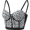 Generic Corsetto da donna, nero, corpetto da donna, con paillette, corsetto aderente, canotta con reggicalze in tinta unita, corto, alla moda, sexy, argento, S