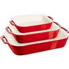 STAUB Ceramique - Set di 3 piastre rettangolari in ceramica, per forno e casseruola, adatto al forno, al congelatore - Ciliegia