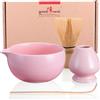 Goodwei Matcha Kit con Frusta Matcha, Ciotola Matcha e Portafrusta in ceramica con lo stesso design | Tazza matcha artigianale con versatore, 450 ml | The Matcha Set Regalo (Camellia Rosa)