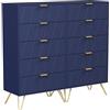 GOOBUY Cassettiera con 5 cassetti, set da 2 cassetti, cassettiera, soggiorno, corridoio, comò in legno, 120 x 34 x 110 cm, blu