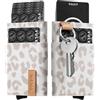VULKIT Porta carte con tasca elastica e portachiavi, minimalista sottile pop up portafoglio per carte di credito blocco RFID per uomini e donne, Leopard Khaki, Minimalista