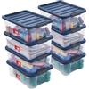 SUNDIS Wave Box, set di 8 scatole portaoggetti 10l, con coperchio a clip, plastica trasparente, impilabile, ideale per la camera da letto, lo spogliatoio, le scarpe, l'ufficio, il fai da te