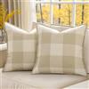 decorUhome Set di 2 federe per cuscini in lino con bordi rifilati, motivo scozzese a quadri, per divano, 55 x 55 cm, crema bianco e beige, set da 2