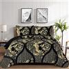 DJY Set di biancheria da letto per letto queen size, con copriletto damascato dorato bohémien, in microfibra morbida e leggera, set di biancheria da letto di lusso, 3 pezzi, per tutte le stagioni (243,8 x