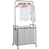 STORAGE MANIAC Portabiancheria con barra sospesa, carrello portabiancheria con ruote bloccabili resistenti e borse rimovibili, cesto portabiancheria organizer da 136 l, 3 sezioni