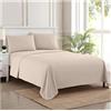 Sweet Home Collection 2030 Thread Count Sheet Soft Egyptian Quality Brushed Microfiber Set di Biancheria da Letto di Lusso Piatto, Lenzuolo con Angoli, 2 federe, Microfibra, Beige, Coppia, 3 unità