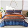 WONGS BEDDING Trapunta autunnale bohémien, per letto king size, blu e arancione, in microfibra, leggera, decorazione per letto per tutte le stagioni, 261,6 x 228,6 cm, 3 pezzi