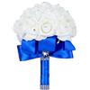 Febou Bouquet da sposa fatto a mano, per damigella d'onore, bouquet da sposa con cristalli morbidi, fiori di rosa artificiali per matrimoni, feste e chiesa (blu reale)