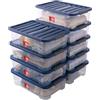 SUNDIS Wave Box, set di 9 scatole portaoggetti 25l, con coperchio a clip, plastica trasparente, impilabile, ideale per essere riposto sotto il letto, nello spogliatoio, in ufficio o nel ripostiglio