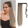 YZROHYI Extension Capelli Coda Finta 55 CM,Coda di Cavallo Liscia,Posticci per Capelli,Ponytail Wig,Parrucca Extension Capelli Sintetici,Faux Locs con Coulisse per Donne e Ragazze - Marrone Bianco