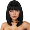 HTTDSLF Corto Lisci Flat Frange Bob Parrucche, 14 Pollic Dritto Capelli Breve Charming Bob con Bangs per Donna Natura Resistente al calore Fibra sintetica Partito/Cosplay/Costume/Quotidiano (Nero)