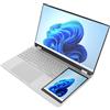 Tonysa Laptop a Doppio Schermo 1920x1080 IPS da 15,6 Pollici 1280x800 Touch Screen IPS da 7 Pollici 16 GB Computer Portatile con Impronta Digitale (16GB+512GB Spina UE)
