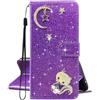 U.DARELIKE Cover Compatibile con Xiaomi Redmi 9C Custodia Pelle Portafoglio a Libro Glitter Brillantini Luna Stella Volpe Disegni Porta Carte Magnetica Flip Case per Xiaomi Redmi 9C Viola