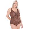 Ulla Popken Badeanzug Petra, Schnürung, Leo Costume Intero, Caramello Scuro, 50 Donna
