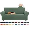 KEKUOU Copridivano elasticizzato Loveseat per divano a 2 cuscini (140-200 cm), protezione per mobili con fondo elastico, per bambini e cani, in jacquard a quadretti piccoli (M, verde grigiastro)