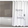 MSV cotexsa by Premium Anti Muffa Tenda per Doccia - Antibatterica, Lavabile, 100% Impermeabile, con 12 Anelli - Poliestere, Home is Where My Family is Bianco 180 x 200 cm - Made in Spain
