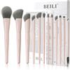 BEILI Set di pennelli da trucco rosa, 12 pennelli vegani per cipria, correttore, sopracciglia, ombretto, contorno, eyeliner, pennello per occhi (rosa)