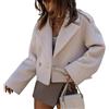 FYHTC Cappotto Corto da Donna in Misto Lana Cappotto Corto Giacca Corta Manica Lunga con Bottoni(Apricot,Small)