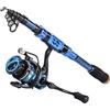 Sougayilang - Kit di canne da pesca e mulinelli, asta telescopica in fibra di carbonio e bobina da spinning 12 +1 BB con valigetta per attrezzatura da pesca in acqua salata e dolce - 1,8M