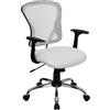 Flash Furniture Alfred Mid-Back White - Sedia da Ufficio Girevole in Mesh con Base e braccioli cromati