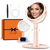 B Beauty Planet Specchio da Trucco Illuminato 30 X con 3 Luci di Colore, LED Dimmerabile e Regolabile in Altezza - Specchio Cosmetico 2 Lati per Bagno - Regalo per Donne Rosa
