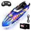 Snorthy Barca telecomandata, barca telecomandata completamente proporzionale a 2,4 ghz con luce LED, barca elettrica impermeabile ad alta velocità con 2 batterie ricaricabili per piscine e laghi