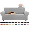 KEKUOU Copridivano elasticizzato Loveseat per divano a 2 cuscini (140-200 cm), protezione per mobili con fondo elastico, per bambini e cani, in jacquard a quadretti piccoli (M, argento)