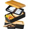 Umami Porta Pranzo 1,2L, Lunch Box Ermetico con 4 Scomparti e Posate, Sicuro per Microonde, Portapranzo Ufficio, Bento Lunchbox Prova di Perdite per Adulti, Schiscetta Pranzo, Nero E Marrone, 1200 ml
