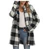 Generic Giacca in pile da donna lunga a quadri, giacca invernale con cappuccio, a maniche lunghe, elegante, grigio., L