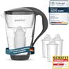 PearlCo Filtro acqua in vetro PearlCo (antracite) con 3 cartucce filtranti Classic - riduzione di calcare, cloro, piombo e rame con caraffa in vetro - compatibile con Brita Classic - Made in EU
