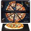 Navaris Pietra Refrattaria per Pizza e Ricettario - Cuocere nel Forno Casa Pane Pizze - Teglia Rettangolare 38x30cm 800° Cordierite e Ceramica - Nero