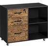 Yaheetech Armadietto Portadocumenti Schedario da Ufficio in Legno con 3 Cassetti Mobile Porta Stampante con Scomparti Mobiletto da Archivio con Ruote 80 x 40 x 65,5 cm Marrone e nero