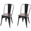Mendler Set 2X sedie impilabili Design Industriale HWC-H10e Acciaio Verniciato Ecopelle Nero e Marrone